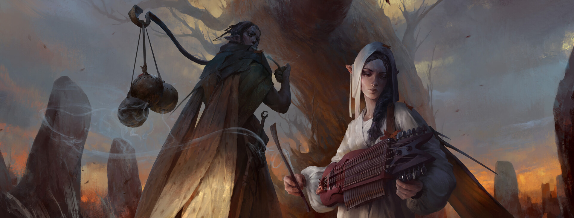 Femme elfe barde avec un Sarangi occulte Femme elfe barde avec un Sarangi occulte