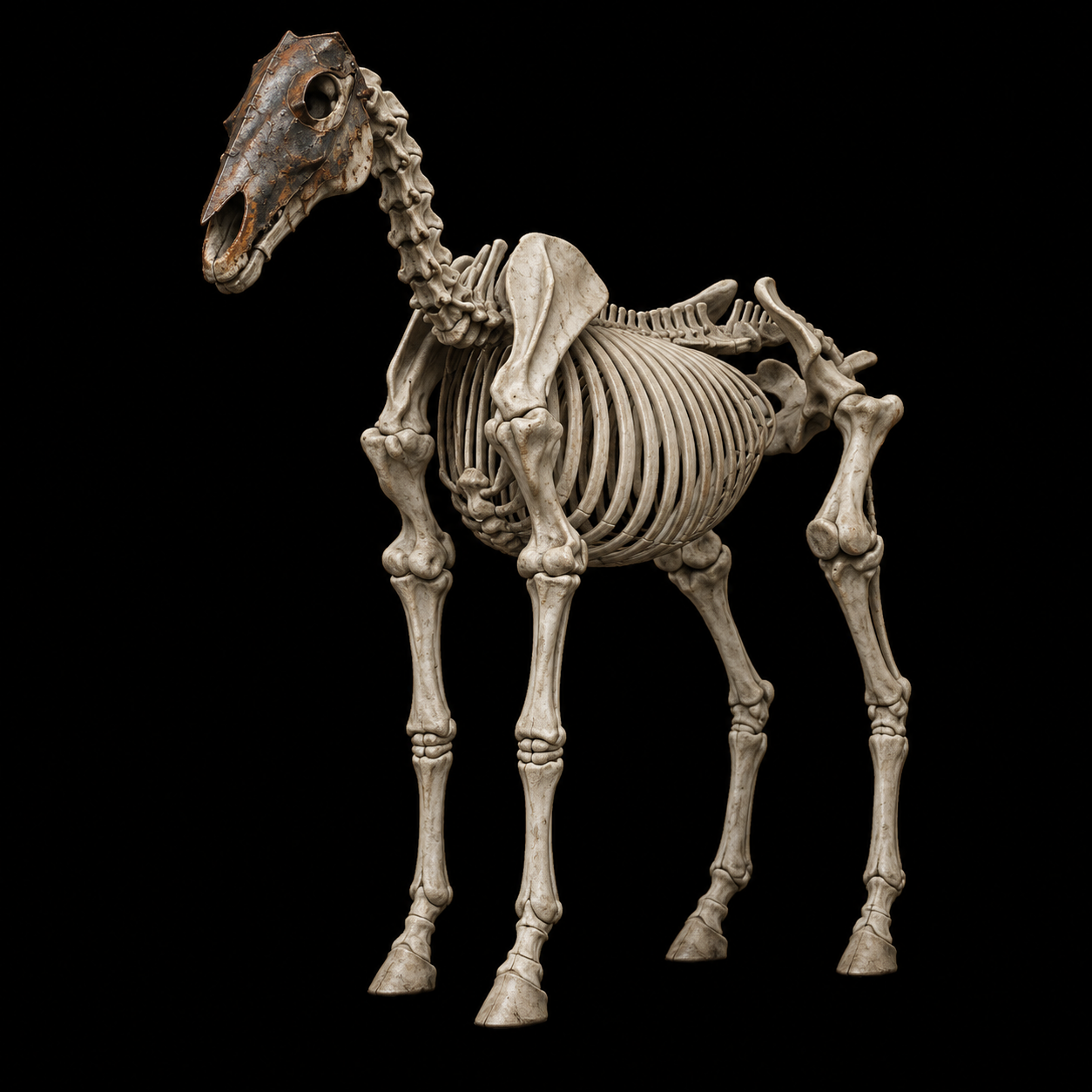 Illustration d’un squelette de cheval de guerre